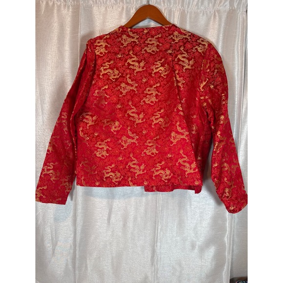 Smithsonian Institution Red Gold Dragon Brocade Jacket Size L Silk Blend - Picture 9 of 9